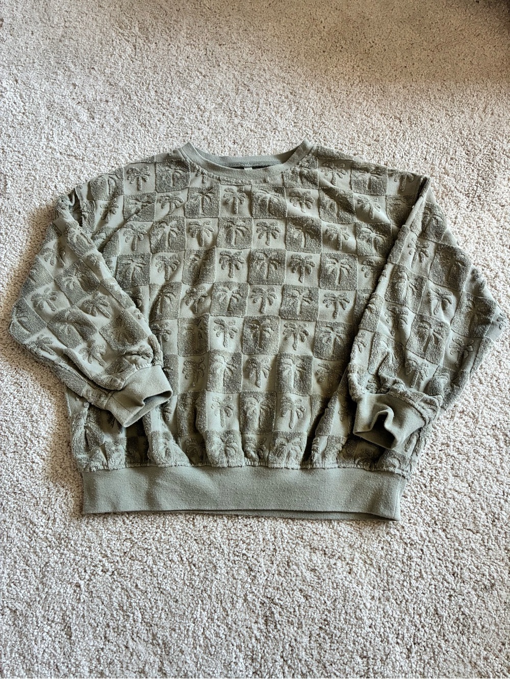 Rylee + Cru Olive Green Palm-Embossed Crewneck Sweater